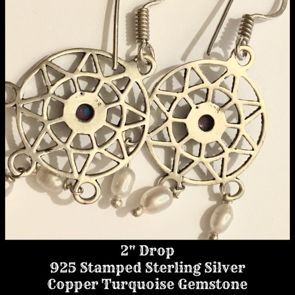 Copper Turquoise Gemstone Dream Catcher Earrings - Picture 3 of 3
